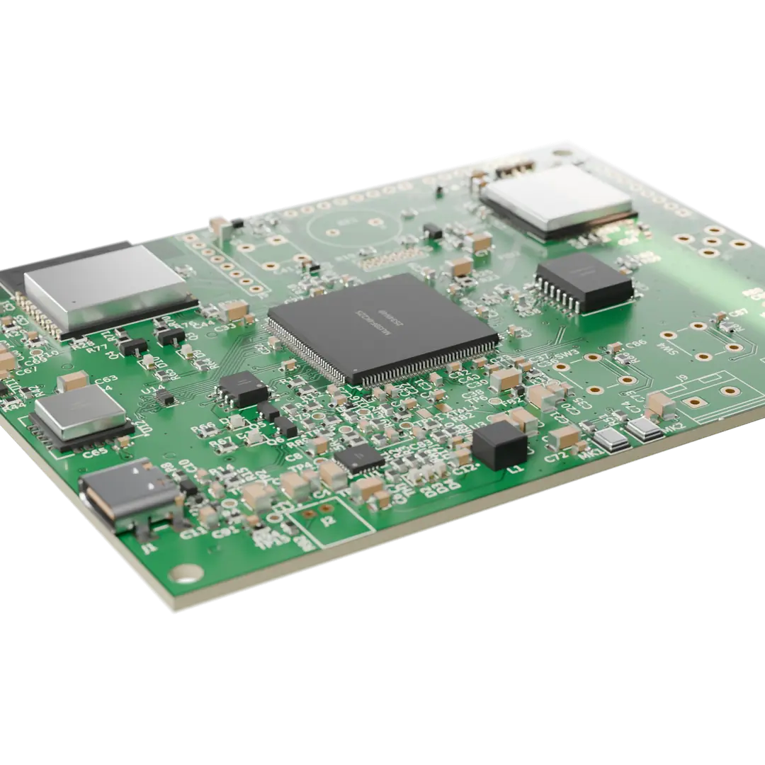 The board after reflow, a bright solder joint at both ends of every part